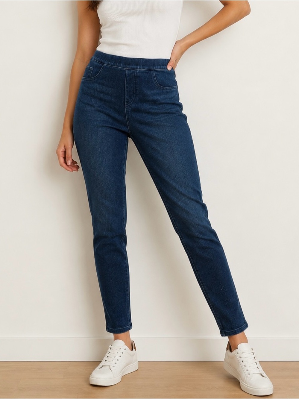 SPANX Navy High-Rise Ankle Slim Jeans, Size L